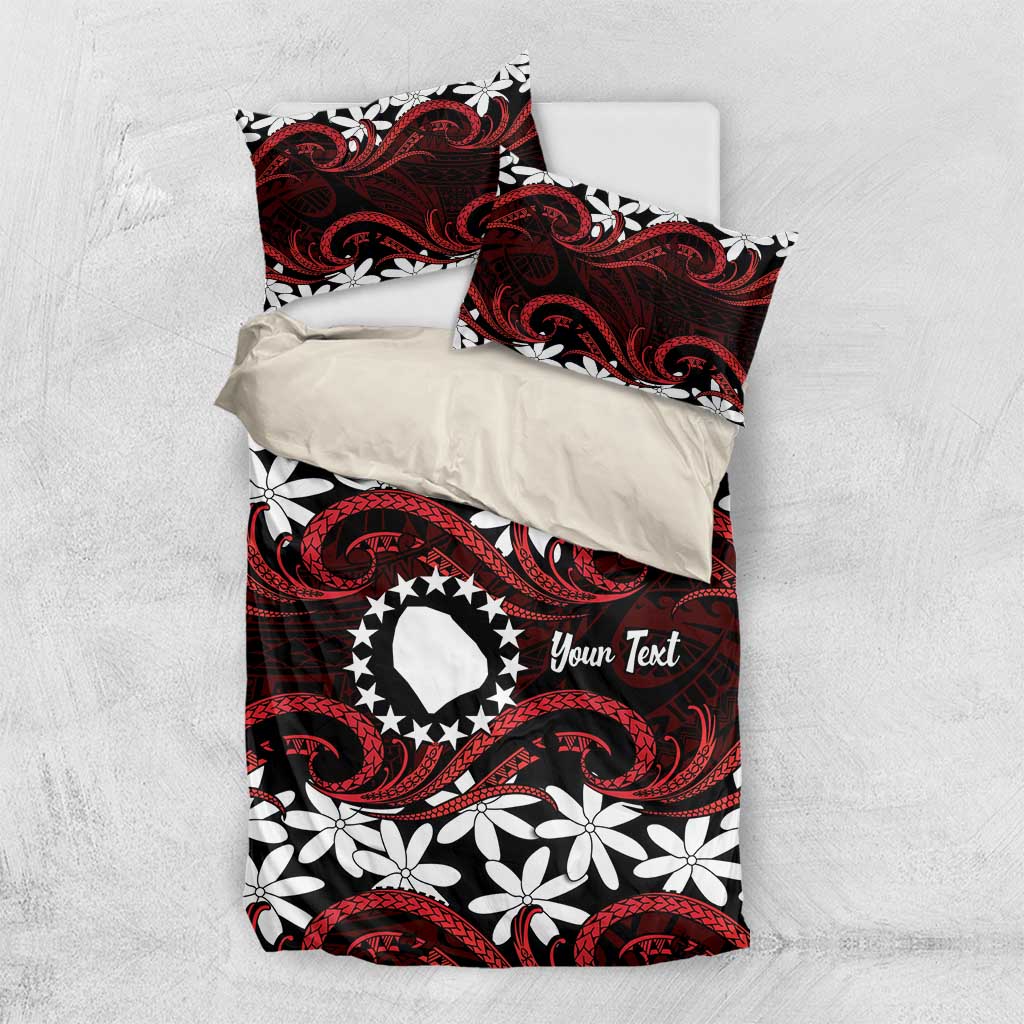 Personalised Cook Islands Atiu Enuamanu Bedding Set Tiare Maori Polynesian Waves Tattoo LT14 US Twin 172cm x 218cm Red - Polynesian Pride