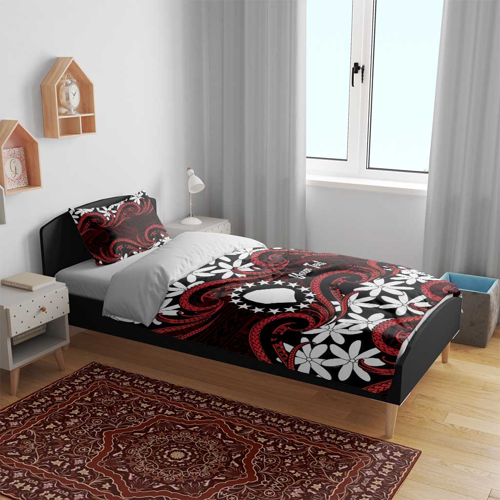 Personalised Cook Islands Atiu Enuamanu Bedding Set Tiare Maori Polynesian Waves Tattoo LT14 - Polynesian Pride
