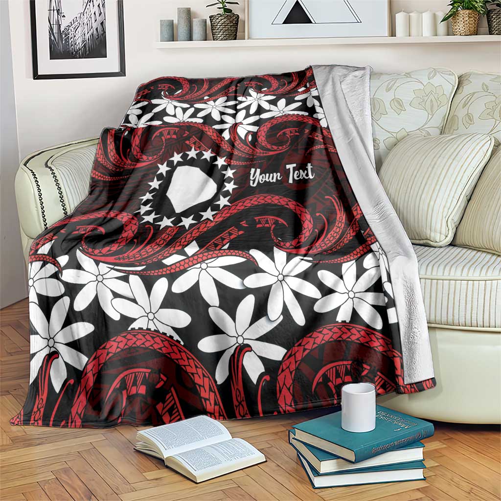 Personalised Cook Islands Atiu Enuamanu Blanket Tiare Maori Polynesian Waves Tattoo LT14 Red - Polynesian Pride