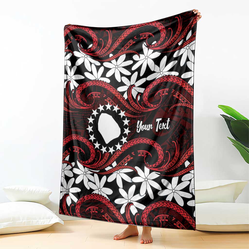 Personalised Cook Islands Atiu Enuamanu Blanket Tiare Maori Polynesian Waves Tattoo LT14 - Polynesian Pride
