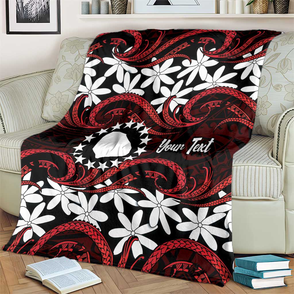 Personalised Cook Islands Atiu Enuamanu Blanket Tiare Maori Polynesian Waves Tattoo LT14 - Polynesian Pride