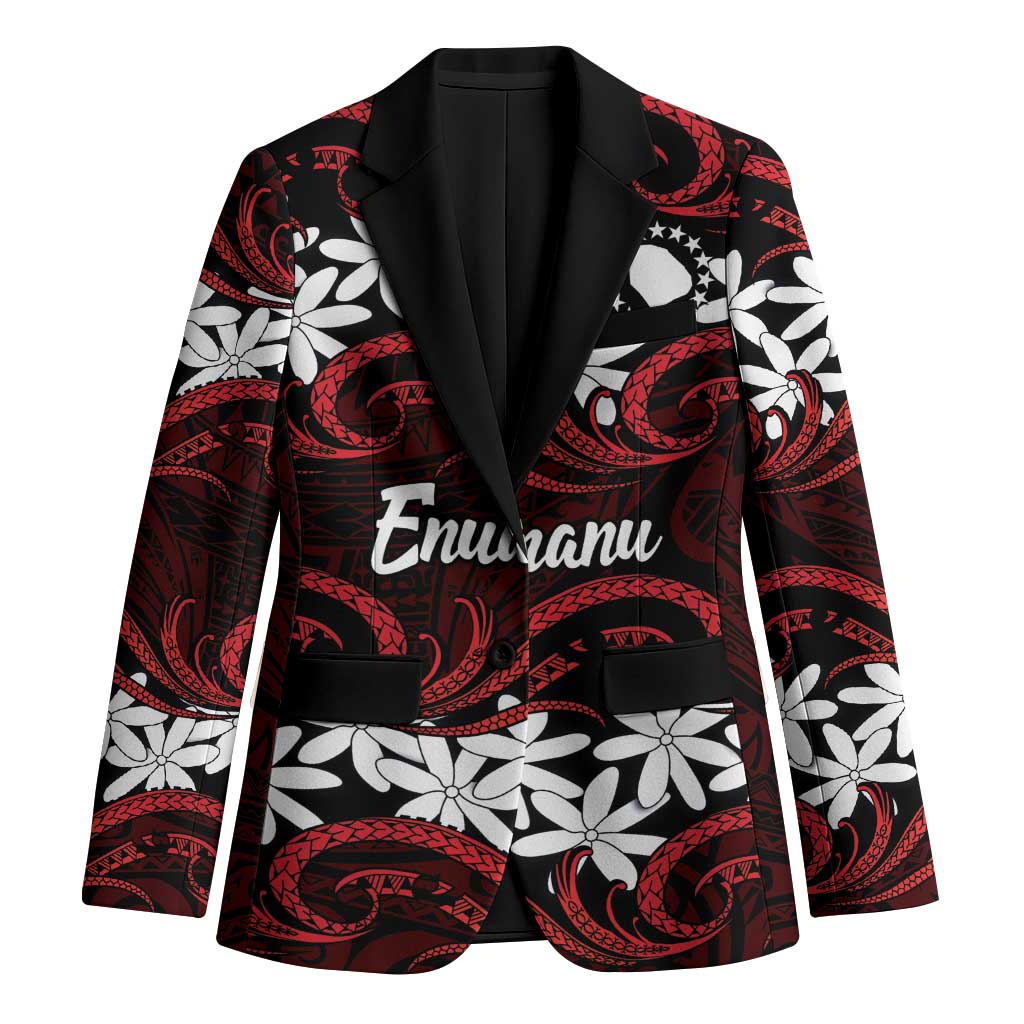 Personalised Cook Islands Atiu Enuamanu Blazer Tiare Maori Polynesian Waves Tattoo LT14 Unisex Red - Polynesian Pride