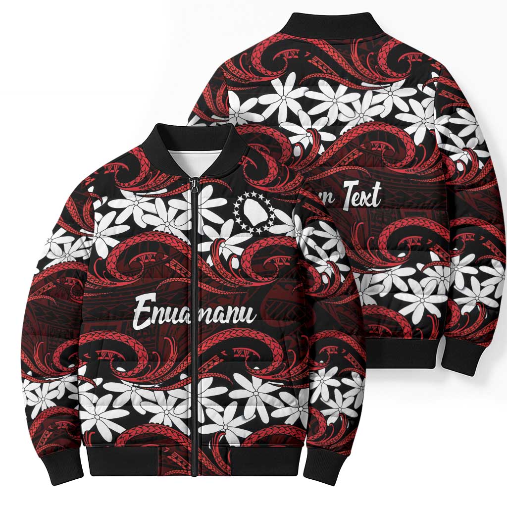 Personalised Cook Islands Atiu Enuamanu Bomber Puffer Jacket Tiare Maori Polynesian Waves Tattoo LT14 - Polynesian Pride