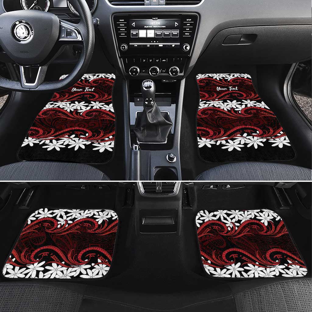 Personalised Cook Islands Atiu Enuamanu Car Mats Tiare Maori Polynesian Waves Tattoo LT14 Set 4pcs Red - Polynesian Pride