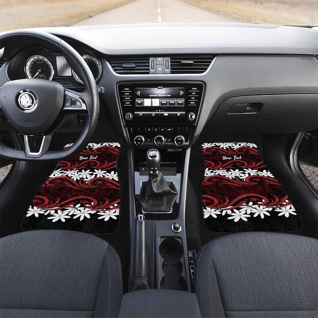 Personalised Cook Islands Atiu Enuamanu Car Mats Tiare Maori Polynesian Waves Tattoo LT14 Set 2pcs - Front Red - Polynesian Pride