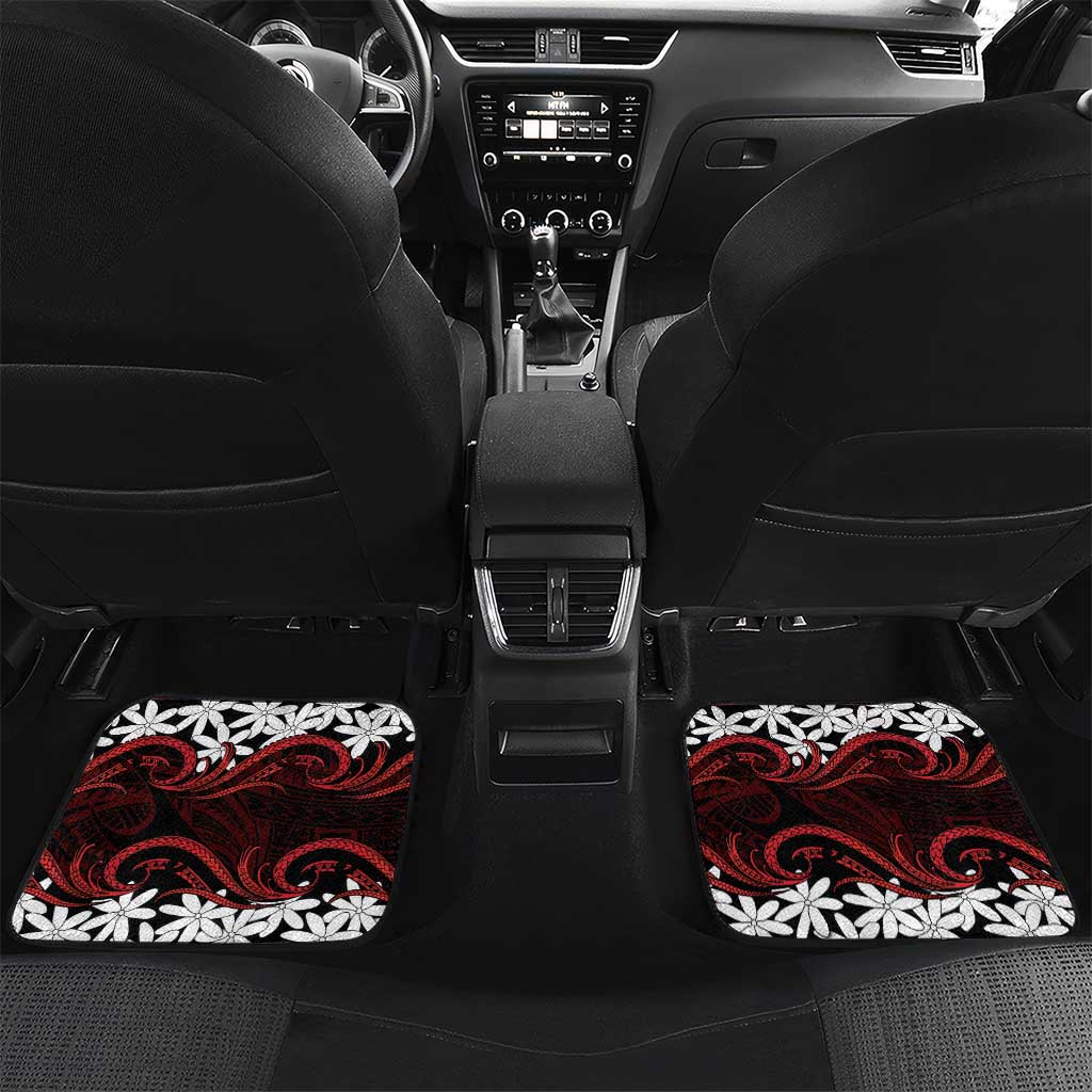 Personalised Cook Islands Atiu Enuamanu Car Mats Tiare Maori Polynesian Waves Tattoo LT14 Set 2pcs - Back Red - Polynesian Pride