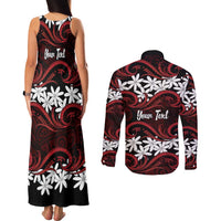 Personalised Cook Islands Atiu Enuamanu Couples Matching Tank Maxi Dress and Long Sleeve Button Shirt Tiare Maori Polynesian Waves Tattoo