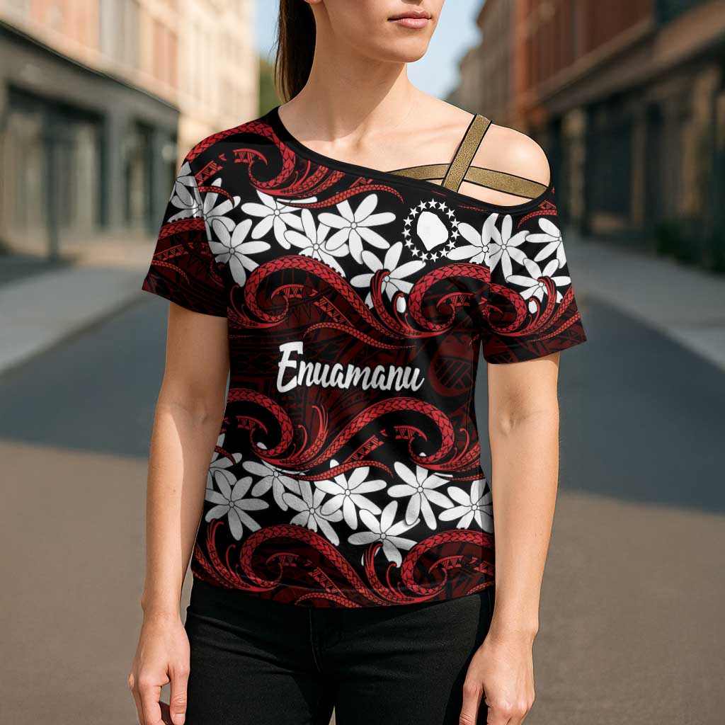 Personalised Cook Islands Atiu Enuamanu Cross Shoulder Shirt Tiare Maori Polynesian Waves Tattoo LT14 - Polynesian Pride