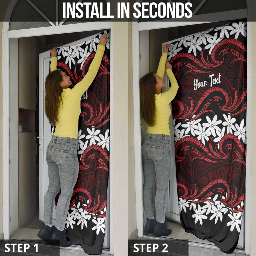 Personalised Cook Islands Atiu Enuamanu Door Cover Tiare Maori Polynesian Waves Tattoo LT14 - Polynesian Pride