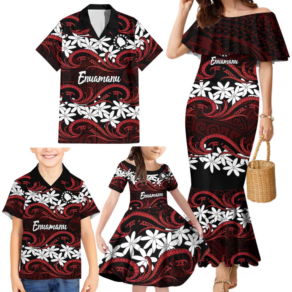 Personalised Cook Islands Atiu Enuamanu Family Matching Mermaid Dress and Hawaiian Shirt Tiare Maori Polynesian Waves Tattoo LT14 - Polynesian Pride