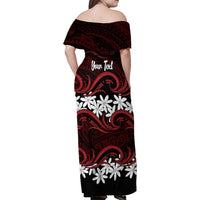 Personalised Cook Islands Atiu Enuamanu Family Matching Off Shoulder Maxi Dress and Hawaiian Shirt Tiare Maori Polynesian Waves Tattoo