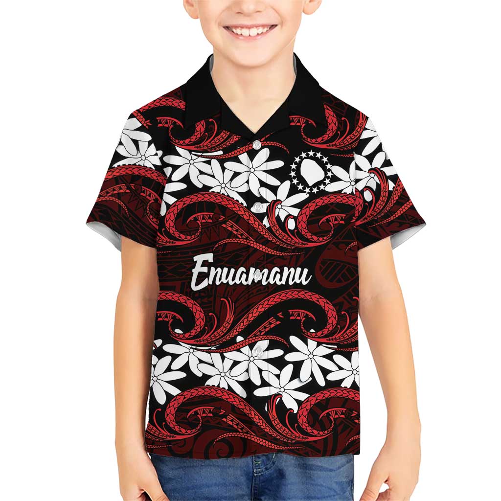 Personalised Cook Islands Atiu Enuamanu Family Matching Off Shoulder Maxi Dress and Hawaiian Shirt Tiare Maori Polynesian Waves Tattoo