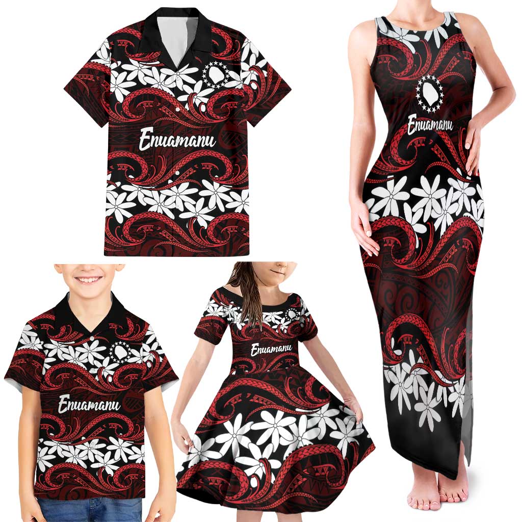 Personalised Cook Islands Atiu Enuamanu Family Matching Tank Maxi Dress and Hawaiian Shirt Tiare Maori Polynesian Waves Tattoo LT14 - Polynesian Pride