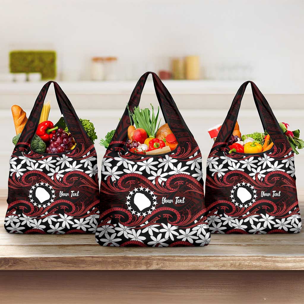 Personalised Cook Islands Atiu Enuamanu Grocery Bag Tiare Maori Polynesian Waves Tattoo LT14 3-pack One Size Red - Polynesian Pride