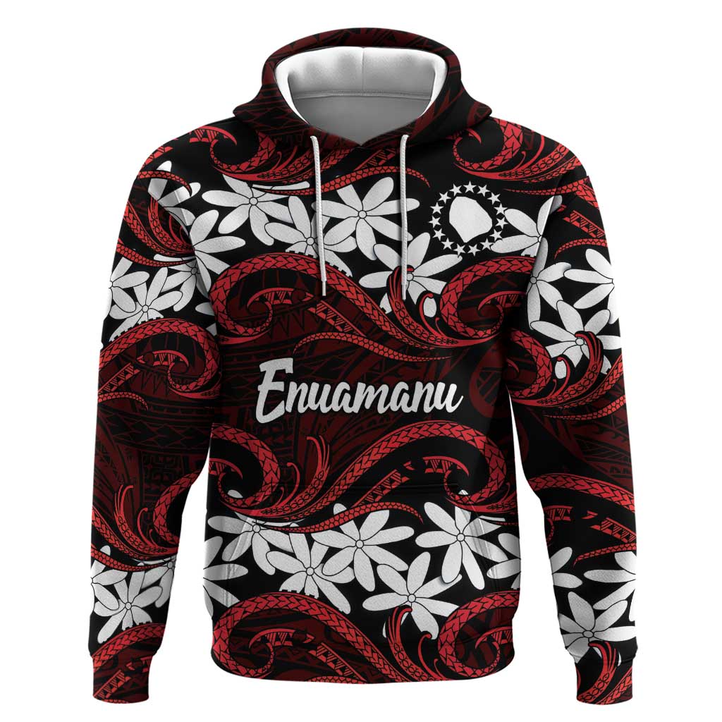 Personalised Cook Islands Atiu Enuamanu Hoodie Tiare Maori Polynesian Waves Tattoo LT14 Pullover Hoodie Red - Polynesian Pride