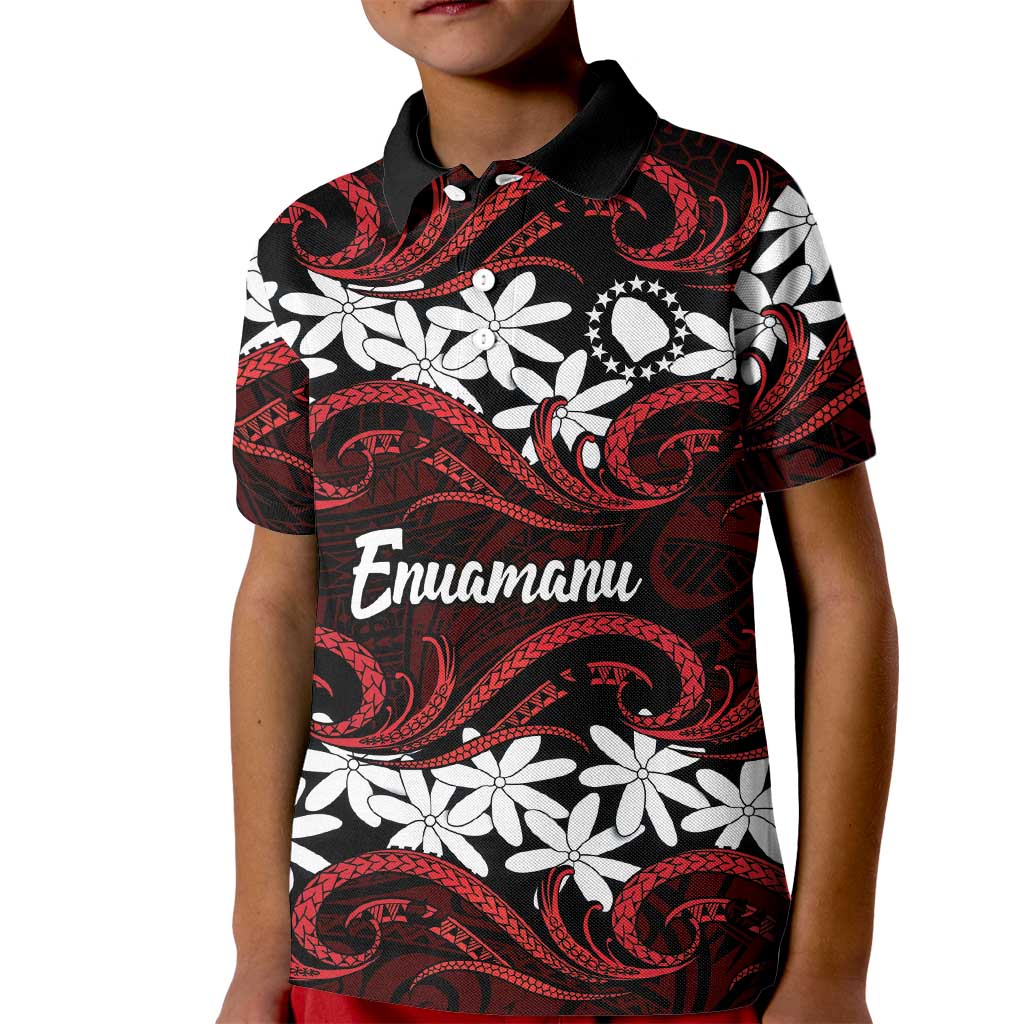 Personalised Cook Islands Atiu Enuamanu Kid Polo Shirt Tiare Maori Polynesian Waves Tattoo LT14 Kid Red - Polynesian Pride