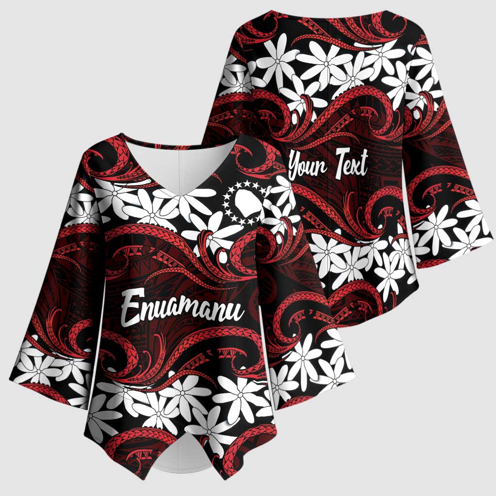 Personalised Cook Islands Atiu Enuamanu Kimono Sleeve Blouse Tiare Maori Polynesian Waves Tattoo LT14 - Polynesian Pride