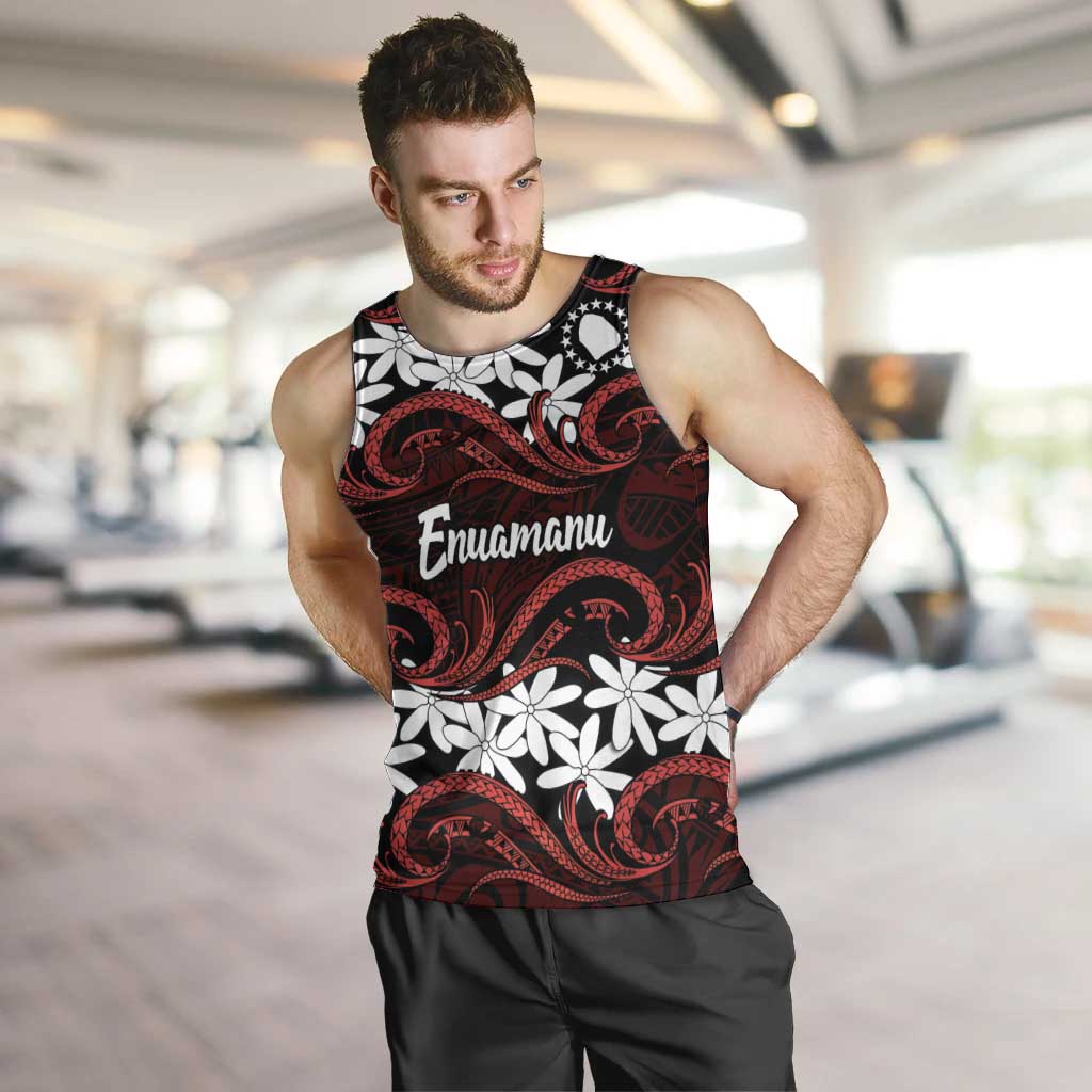 Personalised Cook Islands Atiu Enuamanu Men Tank Top Tiare Maori Polynesian Waves Tattoo LT14 Red - Polynesian Pride