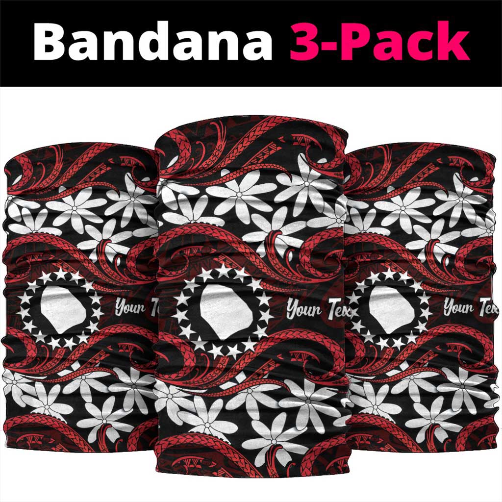Personalised Cook Islands Atiu Enuamanu Neck Gaiter Tiare Maori Polynesian Waves Tattoo LT14 package One Size: 25*50cm Red - Polynesian Pride
