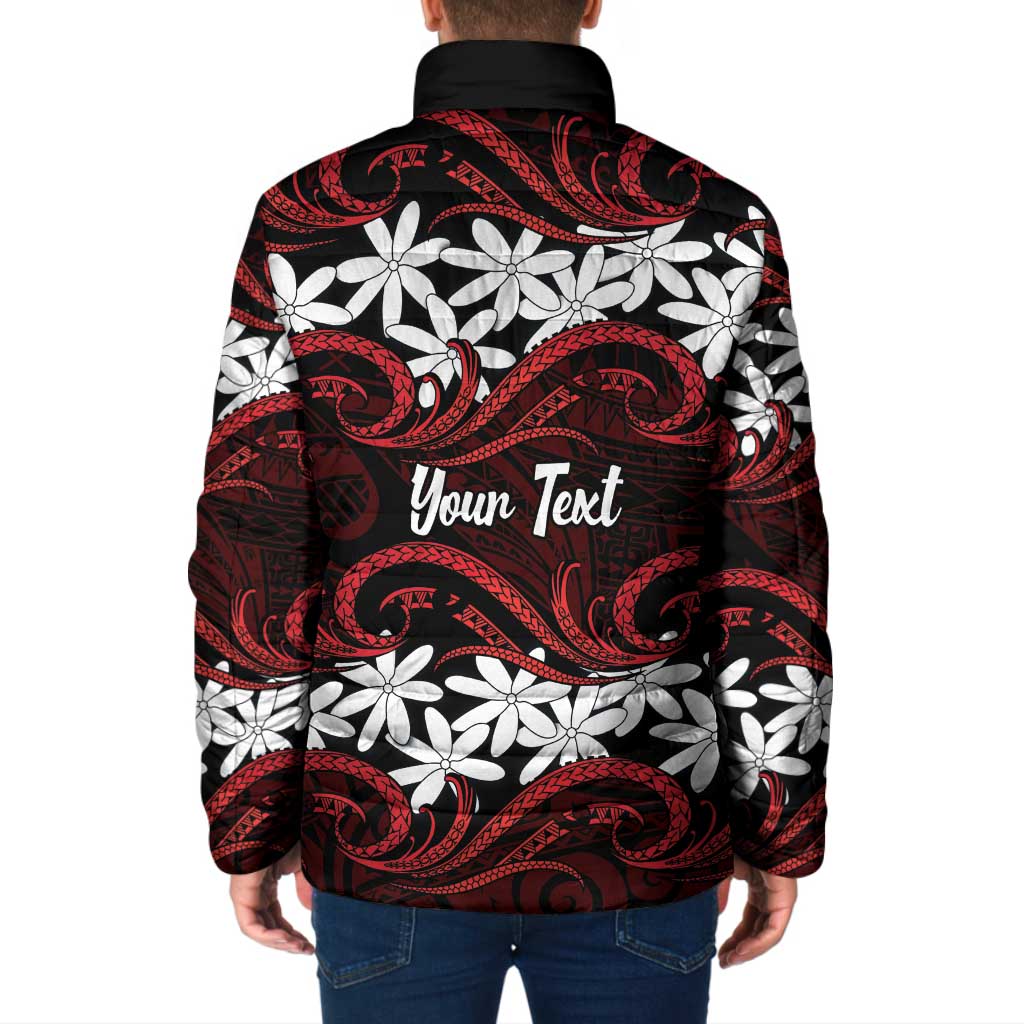 Personalised Cook Islands Atiu Enuamanu Padded Jacket Tiare Maori Polynesian Waves Tattoo LT14 - Polynesian Pride