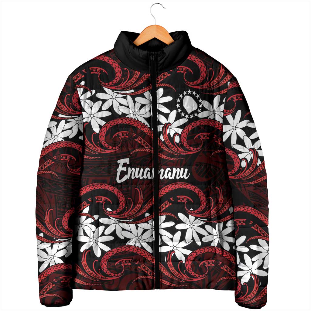 Personalised Cook Islands Atiu Enuamanu Padded Jacket Tiare Maori Polynesian Waves Tattoo LT14 - Polynesian Pride
