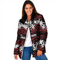 Personalised Cook Islands Atiu Enuamanu Padded Jacket Tiare Maori Polynesian Waves Tattoo LT14 Women Red - Polynesian Pride