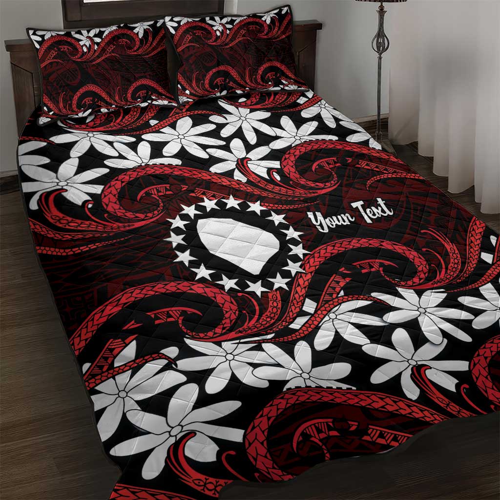 Personalised Cook Islands Atiu Enuamanu Quilt Bed Set Tiare Maori Polynesian Waves Tattoo LT14 Red - Polynesian Pride