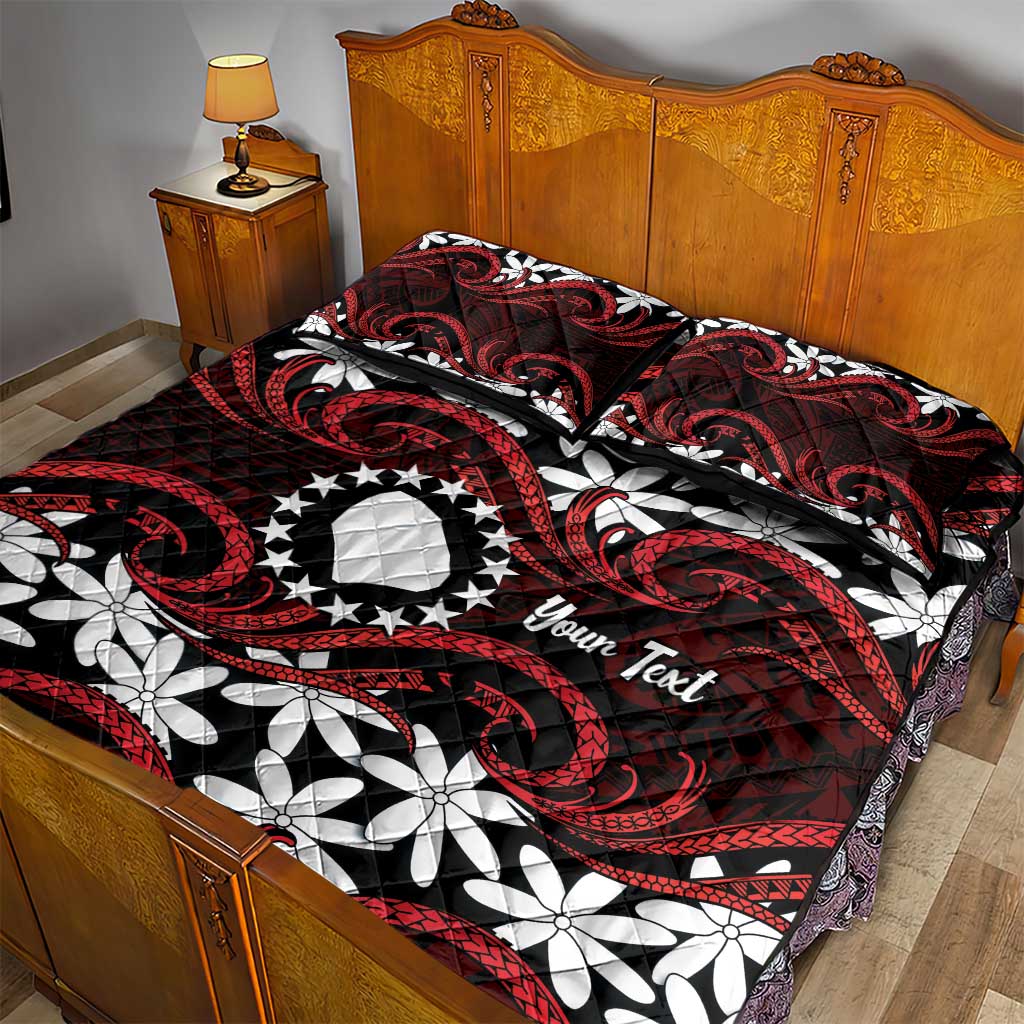 Personalised Cook Islands Atiu Enuamanu Quilt Bed Set Tiare Maori Polynesian Waves Tattoo LT14 - Polynesian Pride