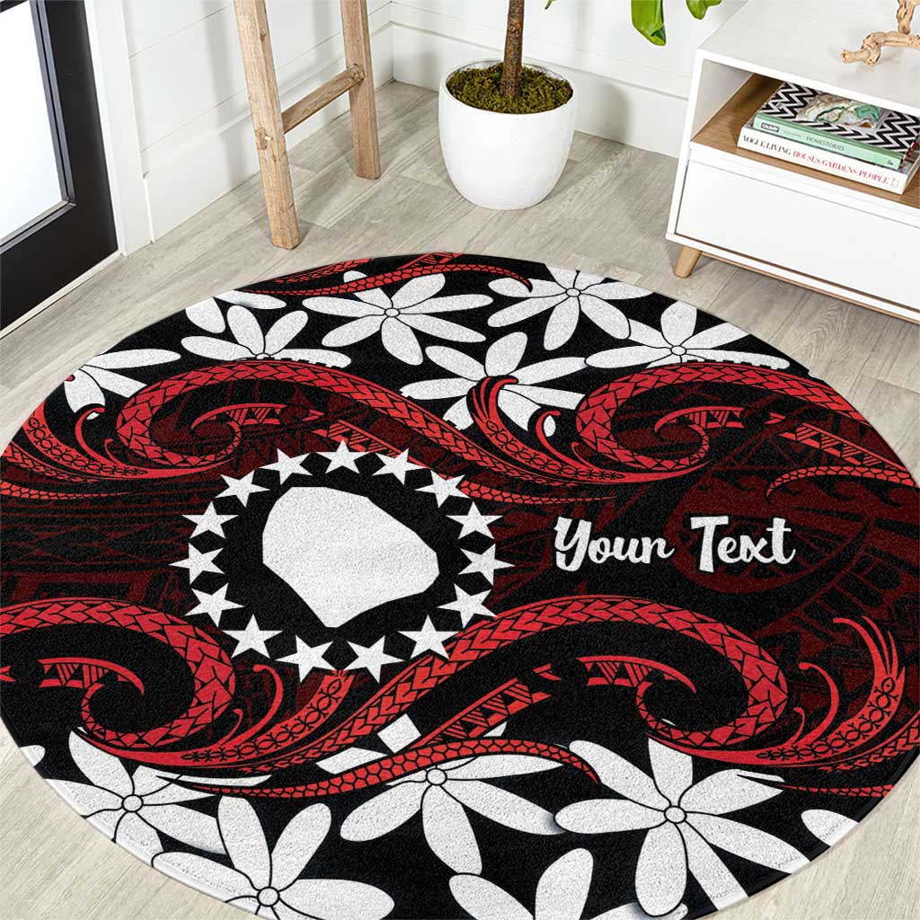 Personalised Cook Islands Atiu Enuamanu Round Carpet Tiare Maori Polynesian Waves Tattoo LT14 Red - Polynesian Pride
