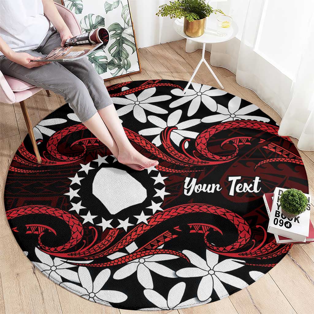 Personalised Cook Islands Atiu Enuamanu Round Carpet Tiare Maori Polynesian Waves Tattoo LT14 - Polynesian Pride