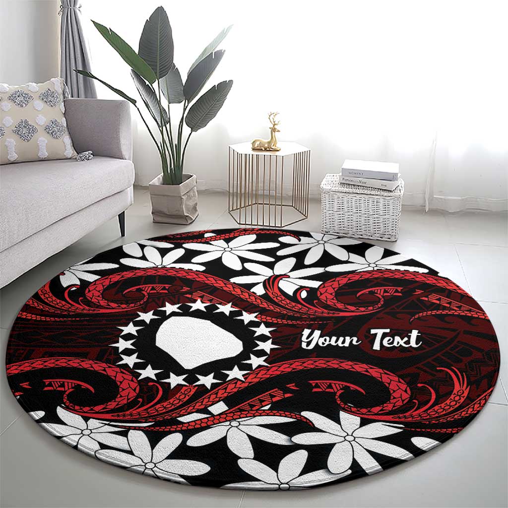 Personalised Cook Islands Atiu Enuamanu Round Carpet Tiare Maori Polynesian Waves Tattoo LT14 - Polynesian Pride