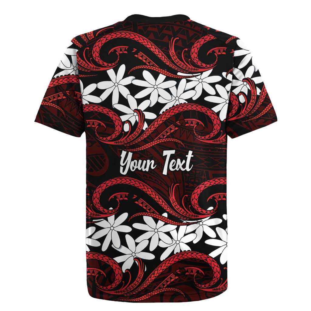 Personalised Cook Islands Atiu Enuamanu Rugby Jersey Tiare Maori Polynesian Waves Tattoo LT14 - Polynesian Pride