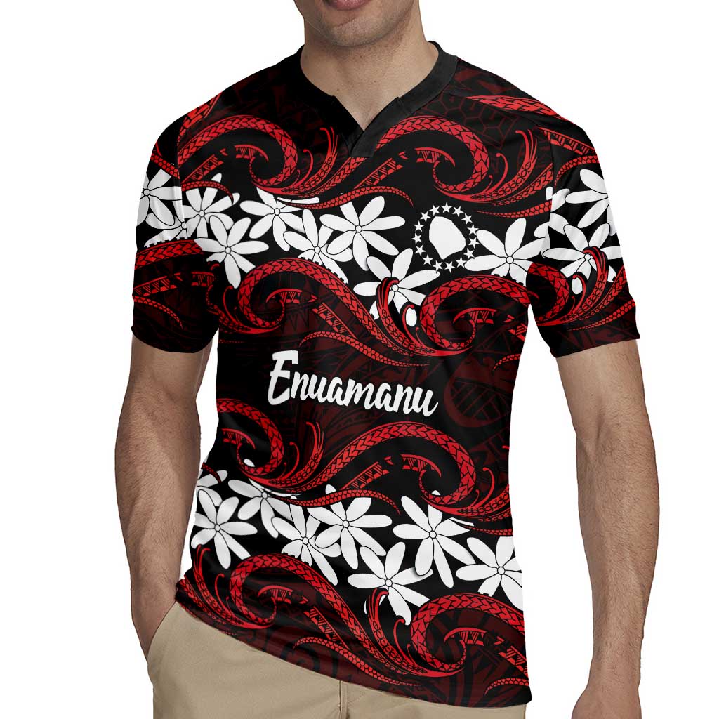 Personalised Cook Islands Atiu Enuamanu Rugby Jersey Tiare Maori Polynesian Waves Tattoo LT14 - Polynesian Pride