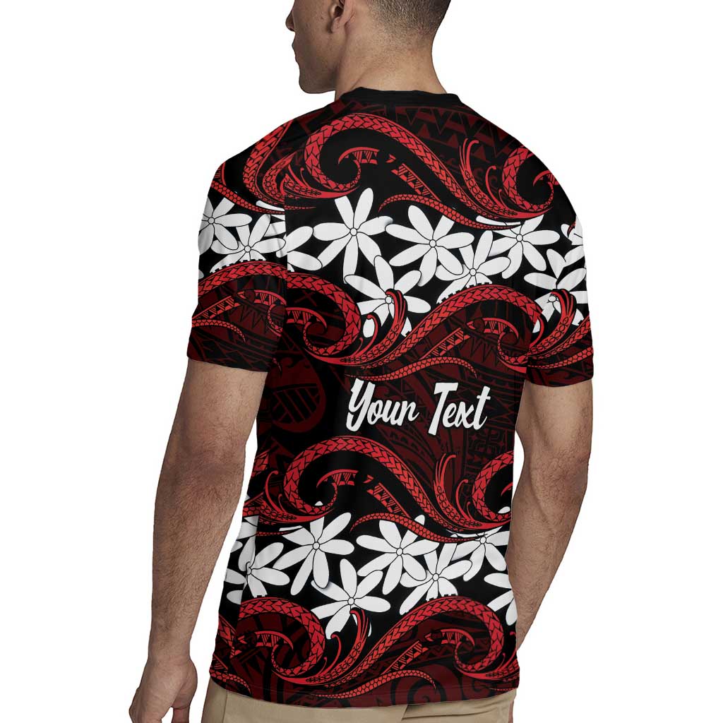 Personalised Cook Islands Atiu Enuamanu Rugby Jersey Tiare Maori Polynesian Waves Tattoo LT14 - Polynesian Pride