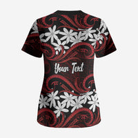 Personalised Cook Islands Atiu Enuamanu Scrub Top Tiare Maori Polynesian Waves Tattoo LT14 - Polynesian Pride
