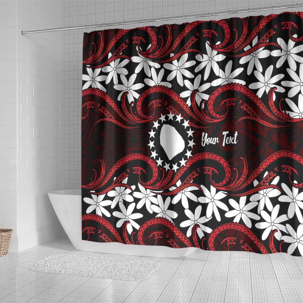 Personalised Cook Islands Atiu Enuamanu Shower Curtain Tiare Maori Polynesian Waves Tattoo LT14 - Polynesian Pride