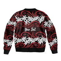 Personalised Cook Islands Atiu Enuamanu Sleeve Zip Bomber Jacket Tiare Maori Polynesian Waves Tattoo LT14 - Polynesian Pride