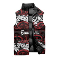 Personalised Cook Islands Atiu Enuamanu Sleeveless Puffer Jacket Tiare Maori Polynesian Waves Tattoo