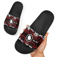 Personalised Cook Islands Atiu Enuamanu Slide Sandals Tiare Maori Polynesian Waves Tattoo