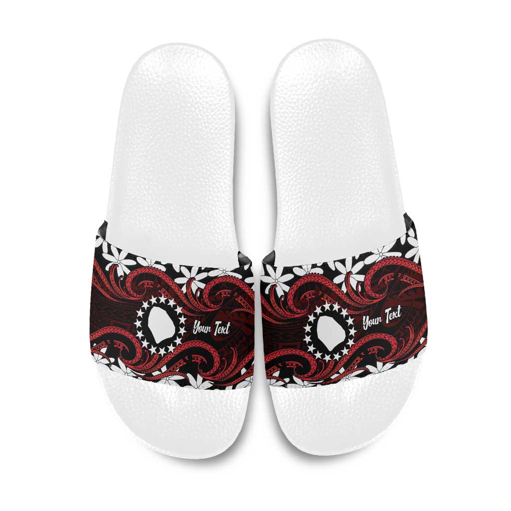 Personalised Cook Islands Atiu Enuamanu Slide Sandals Tiare Maori Polynesian Waves Tattoo