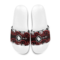 Personalised Cook Islands Atiu Enuamanu Slide Sandals Tiare Maori Polynesian Waves Tattoo