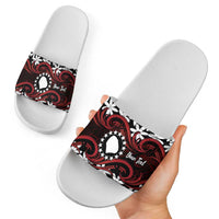 Personalised Cook Islands Atiu Enuamanu Slide Sandals Tiare Maori Polynesian Waves Tattoo