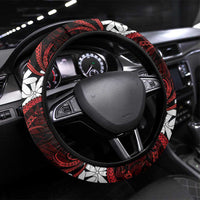 Cook Islands Atiu Enuamanu Steering Wheel Cover Tiare Maori Polynesian Waves Tattoo LT14 Universal Fit Red - Polynesian Pride