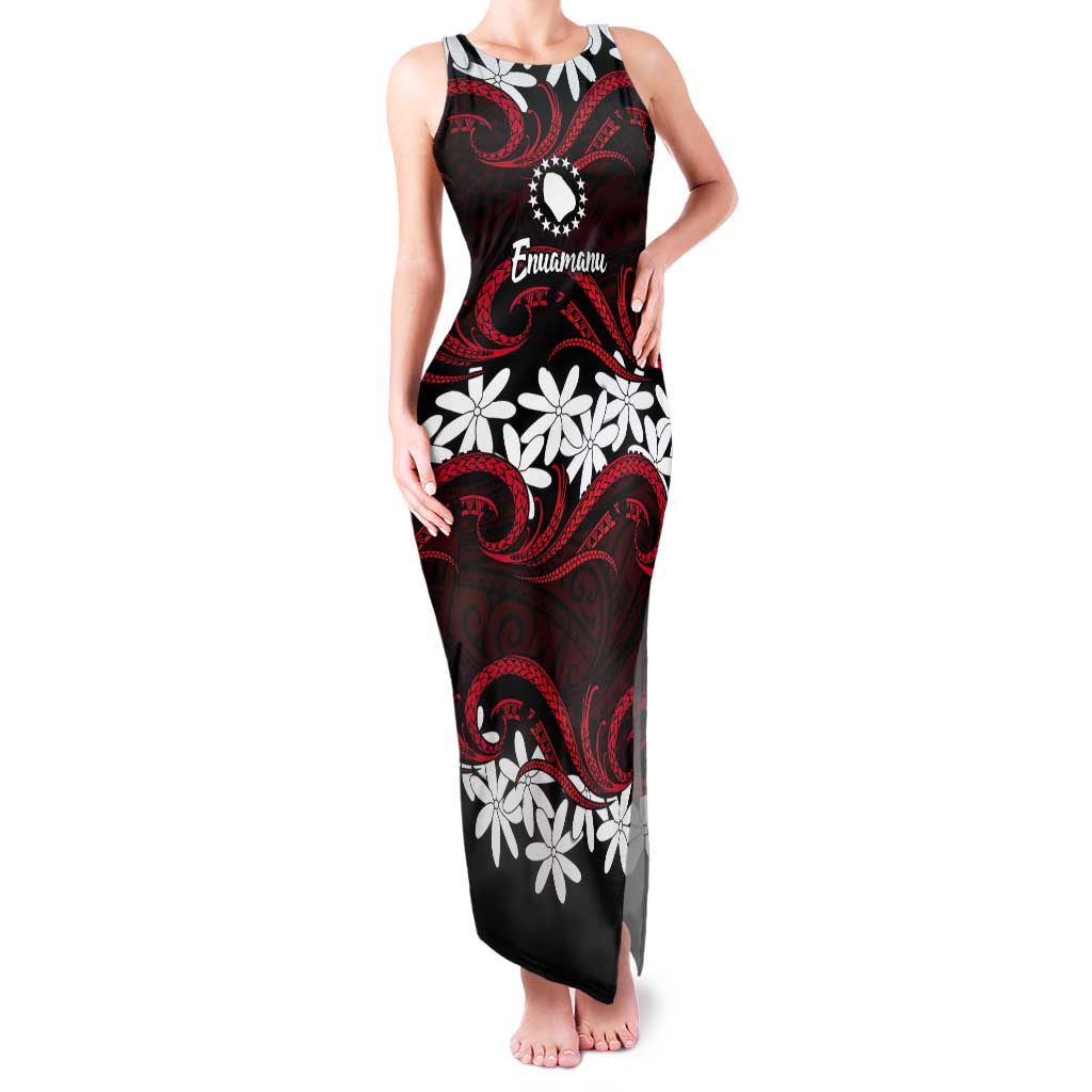 Personalised Cook Islands Atiu Enuamanu Tank Maxi Dress Tiare Maori Polynesian Waves Tattoo LT14 Women Red - Polynesian Pride