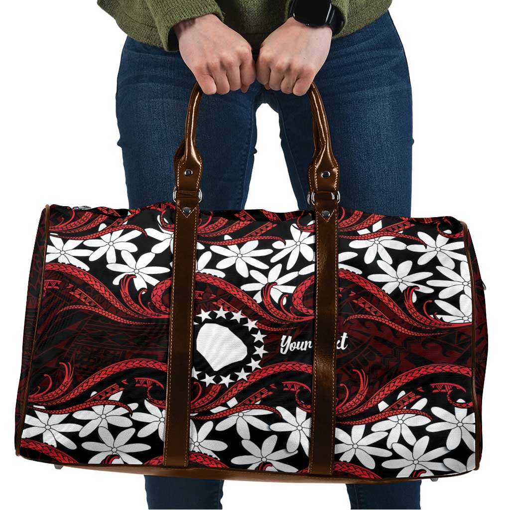 Personalised Cook Islands Atiu Enuamanu Travel Bag Tiare Maori Polynesian Waves Tattoo