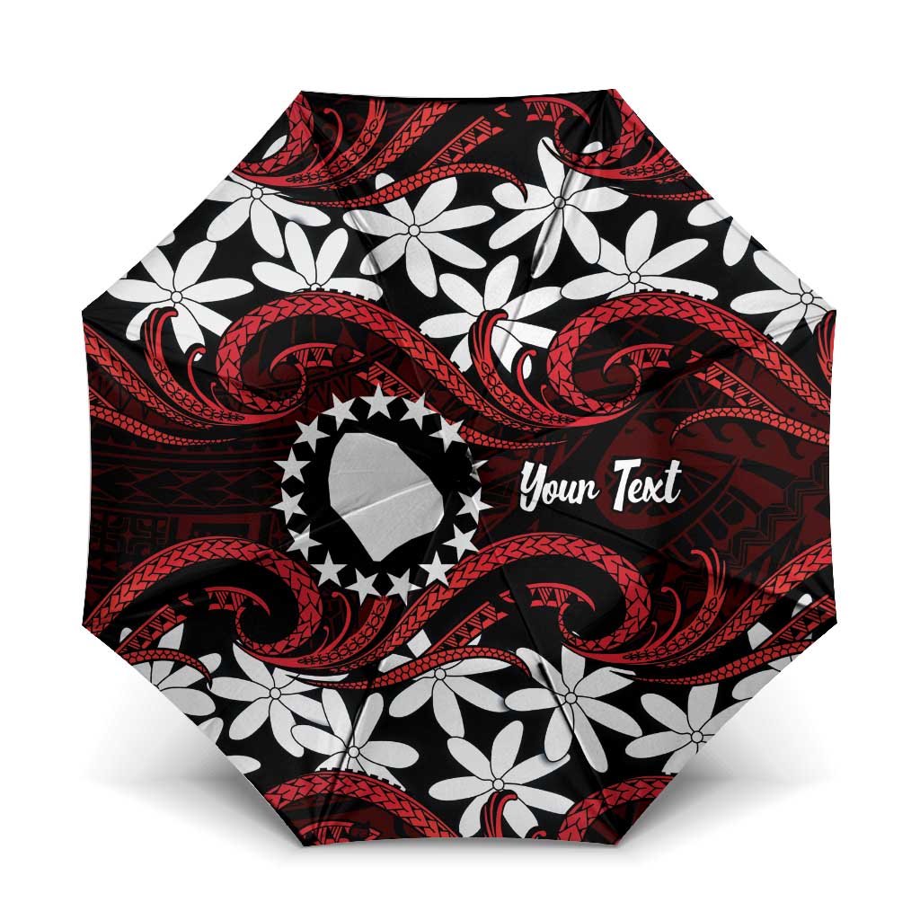Personalised Cook Islands Atiu Enuamanu Umbrella Tiare Maori Polynesian Waves Tattoo LT14 One Size Folded 11.42 inch Opened Diameter 37.4 inch Red - Polynesian Pride