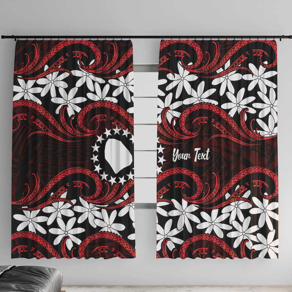 Personalised Cook Islands Atiu Enuamanu Window Curtain Tiare Maori Polynesian Waves Tattoo LT14 With Hooks Red - Polynesian Pride