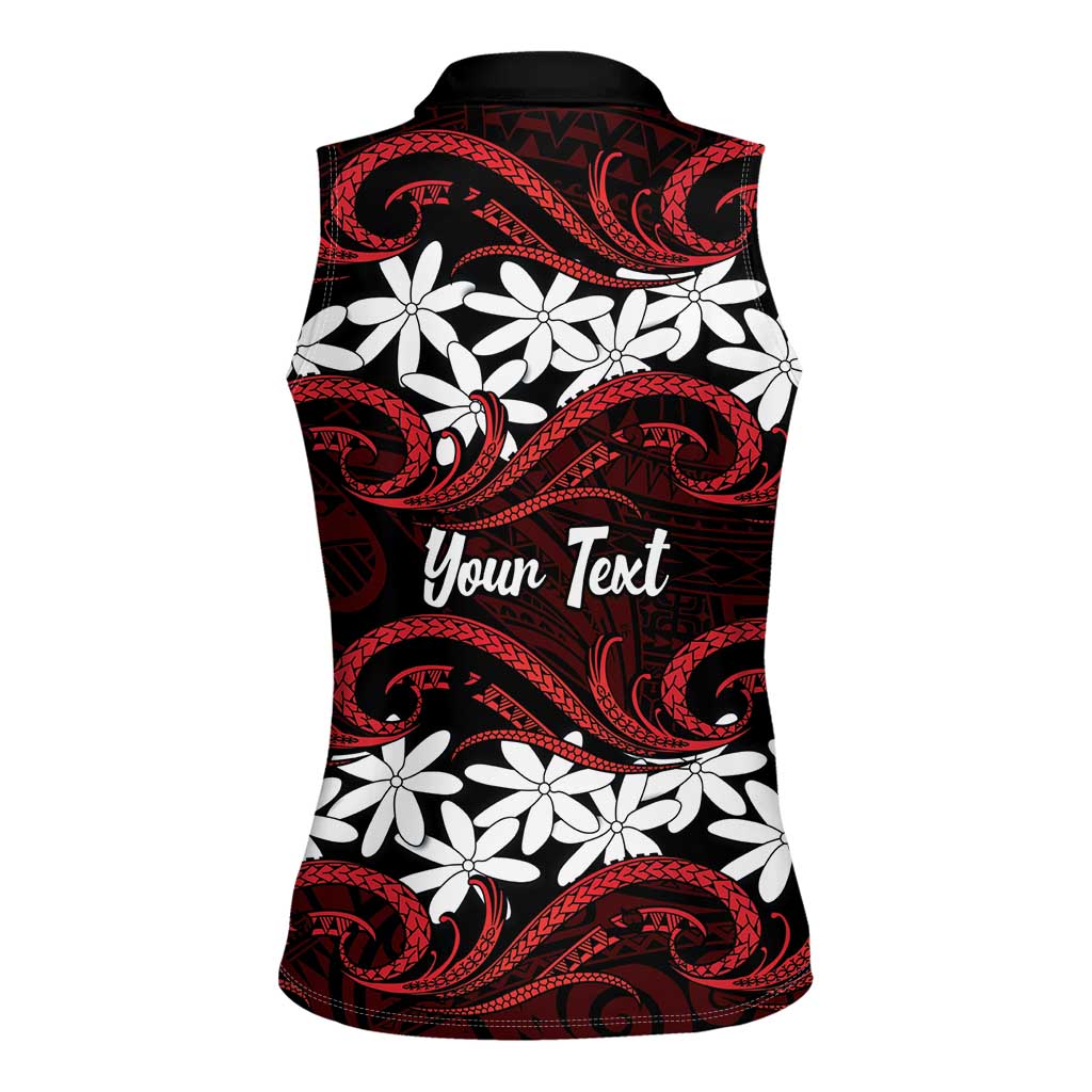 Personalised Cook Islands Atiu Enuamanu Women Sleeveless Polo Shirt Tiare Maori Polynesian Waves Tattoo