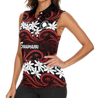 Personalised Cook Islands Atiu Enuamanu Women Sleeveless Polo Shirt Tiare Maori Polynesian Waves Tattoo