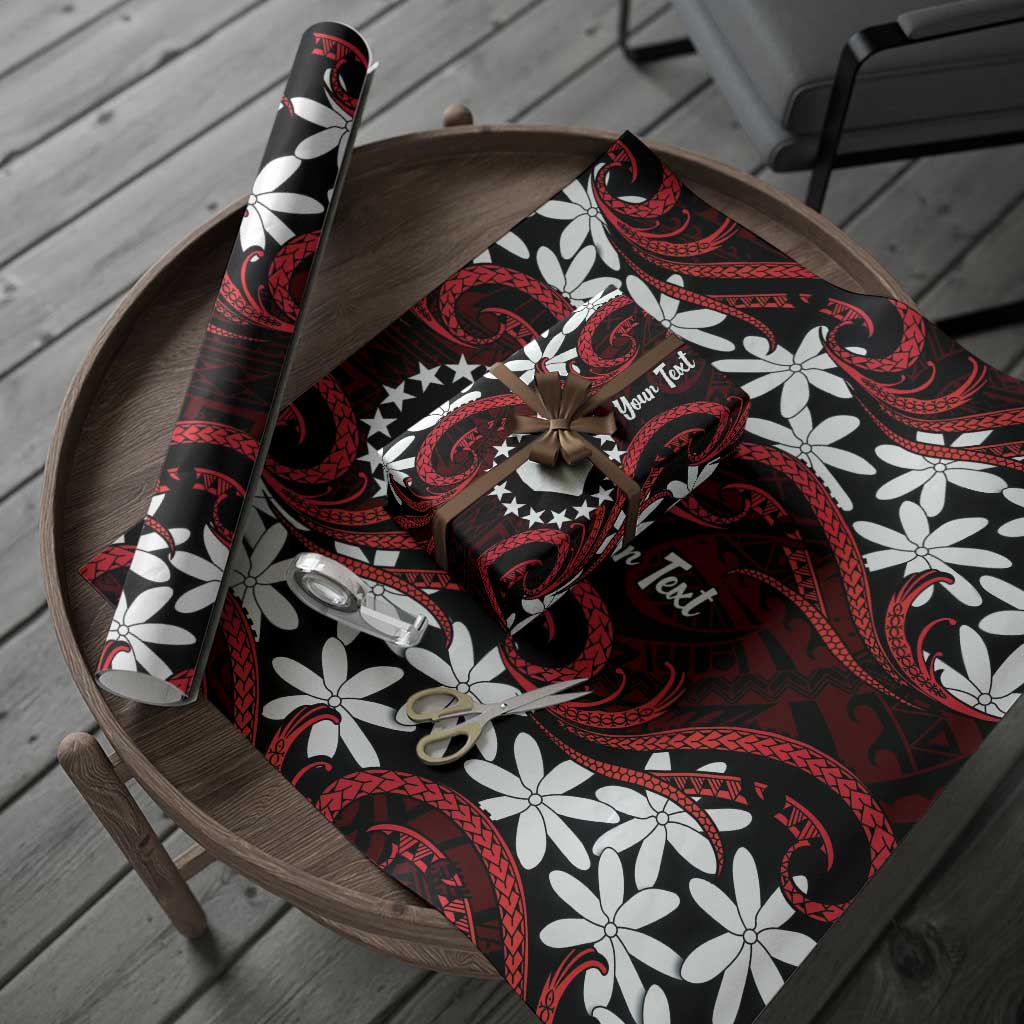 Personalised Cook Islands Atiu Enuamanu Wrapping Paper Tiare Maori Polynesian Waves Tattoo LT14 - Polynesian Pride